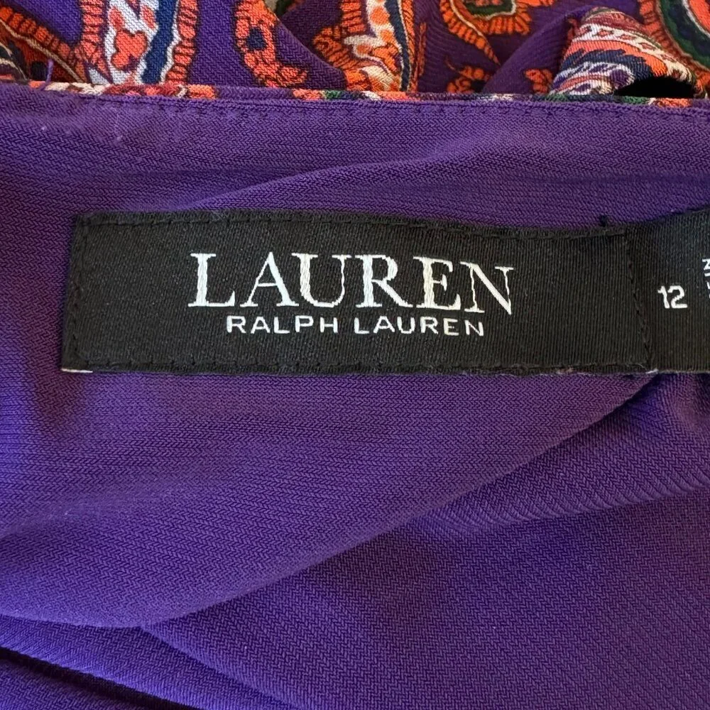 Lauren Ralph Lauren Paisley Twist Front Jersey Midi Dress Purple Green Size 12 - Picture 6 of 10